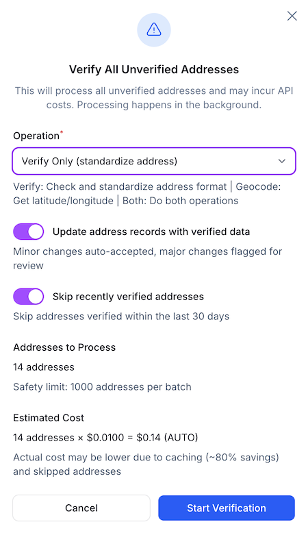 Verification dialog